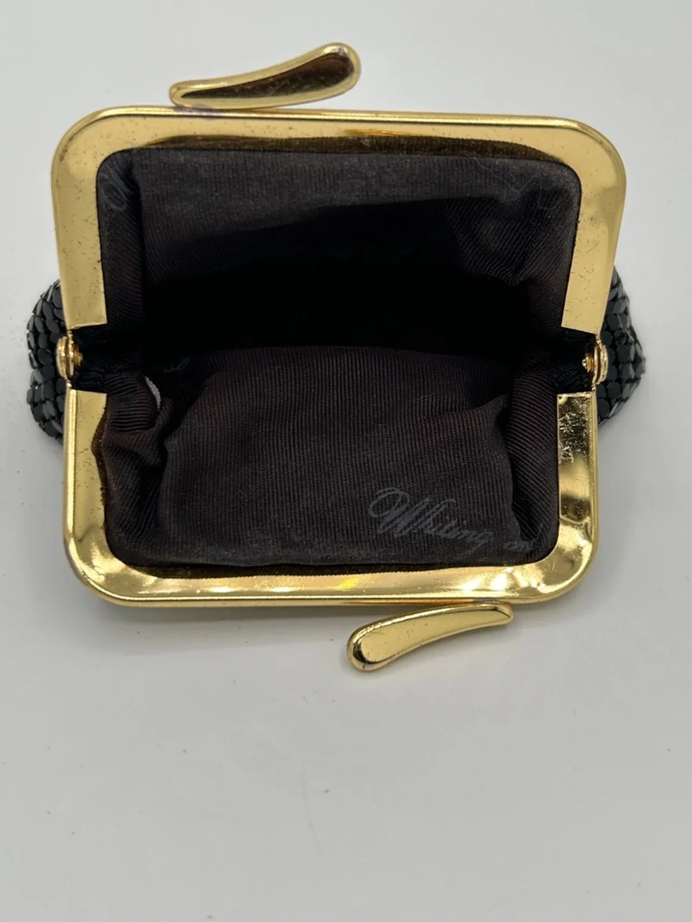 Vintage WHITING & DAVIS Black Metal Mesh Miniature Kissing Lock Coin Purse